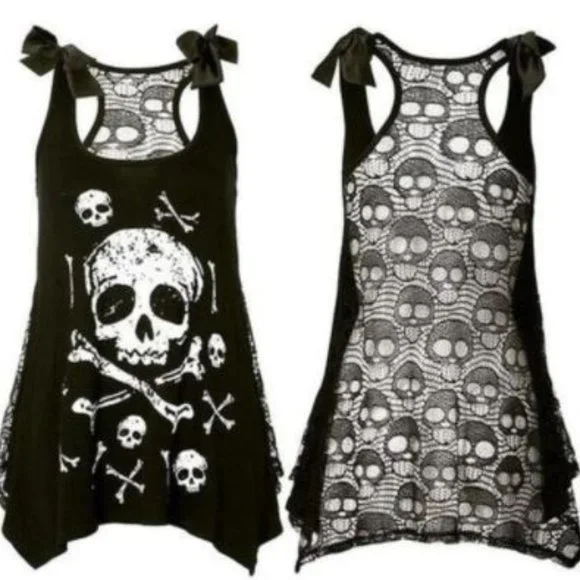 knee length dresses for ladies 1950s Halloween Skull Rose Lace Mesh Dress